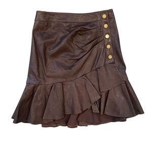NEW Veronica Beard 100% Lamb Leather Gold Buttons Saba Ruffled Mini Skirt Size 0